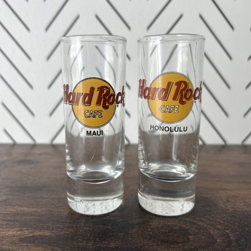Hard Rock Cafe 4" Double Shot Glasses Hawaii Honolulu Maui Memorabilia Souvenir